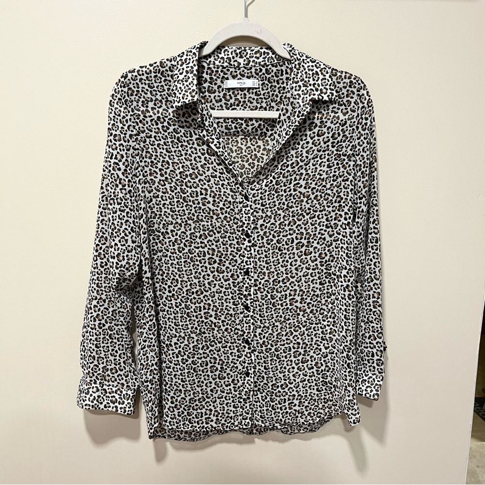 MNG cheetah print button down mesh top